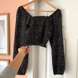 Pokadot Rouched Long Sleeve Top